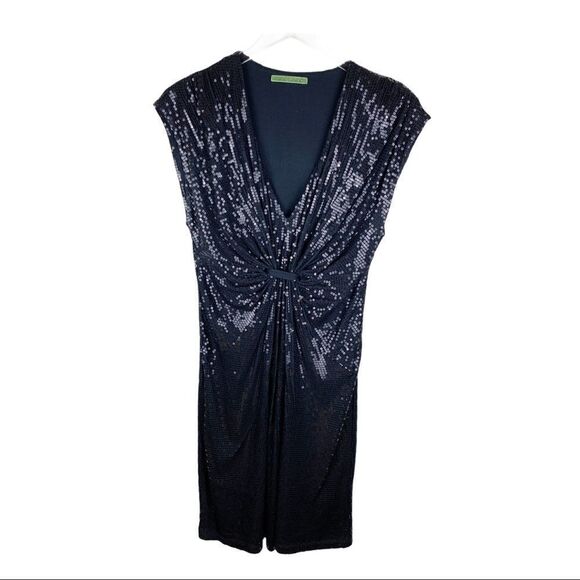VELVET Black Sequined Cap Sleeve V-Neck Cocktail Dress M‎ - Picture 1 of 14